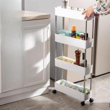 Imagem de Estante 4 Prateleiras Plastico Multiuso Com Rodinha Organizador(BRANCO,G)