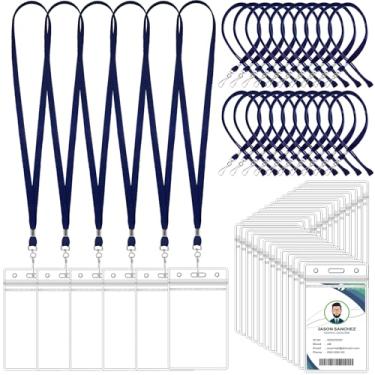 Imagem de Marspark Conjunto de 50 cordões de crachá com suporte de identidade, crachás de identificação transparentes, prendedor a granel, porta-cartões de plástico à prova d'água para adultos, crianças,