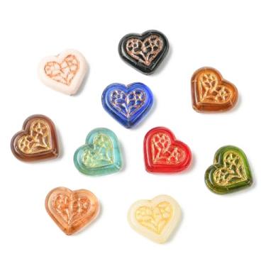 Imagem de UR URLIFEHALL 19 peças de contas de vidro aleatórias de coração, feitas à mão, colorido, cristal, amor, coração, espaçador, contas para fazer você mesmo, pulseira, colar, bijuteria