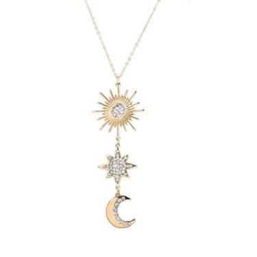 Imagem de Colar com pingente de lua crescente com estrela do sol da Seni Jewelry, colar de suéter longo com strass e cristal celestial para mulheres e meninas