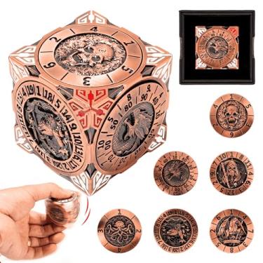 Imagem de Froggod Roulette Dice Spinner 7-in-1 Metal DND Dice Set with 3D Relief – Mechanical DND Spinner for Dungeons and Dragons Gifts, DM & Players(Ancient Gold)
