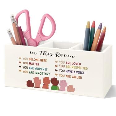 Imagem de VIIJJUE Porta-lápis de madeira inspirador para sala de aula, material de volta às aulas para estudantes universitários, professores, decoração de sala de aula