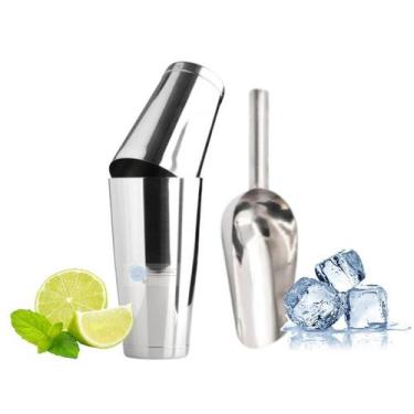 Imagem de kit Coqueteleira De Boston 840ml Com Peso Inox Com Pá De Gelo em Inox 