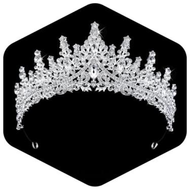 Imagem de Feltent Tiara para mulheres, coroas de rainha de cristal, tiaras de princesa com strass, tiara de casamento para meninas, acessórios de cabelo para noiva, para fantasia de Halloween, festa de
