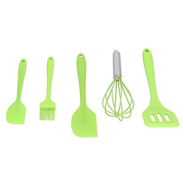 Imagem de KIMISS 5pcs Utensílios de Cozinha de Silicone - Batedor de Ovos, Raspador de Cozinha, Escova de óleo, Espátula Com Fenda para Assar e Decoração de Bolo (Conjunto verde de 5 peças)