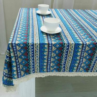 Imagem de Tampa De Mesa Com Impressão Retangular, Toalha De Mesa De Linho De Algodão, Bohemia Estilo étnico Macramê Lace Padrão Tecido Artesanal Café Jantar Decoração De Mesa, B, 90x140cm(35x55inch)