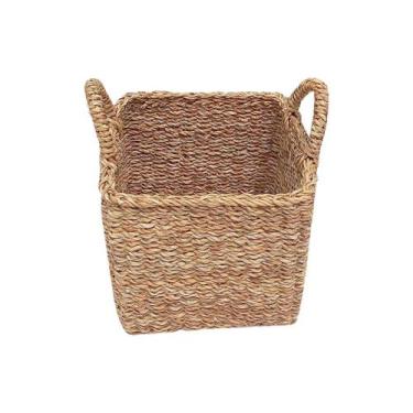 Imagem de Cesto Organizador Decorativo Quadrado Com Alça Resistente Em Fibra Nat