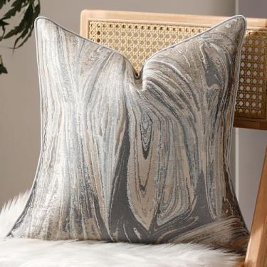 Imagem de vctops Capas de almofada decorativas abstratas de mármore luxuoso, capa de almofada quadrada macia para sofá, quarto, carro (cinza B, 45,72 cm x 45,72 cm)
