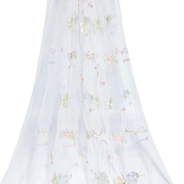 Imagem de WEBEEDY Tecido de tule bordado de 3 jardas/2,7 m por jarda, 64 polegadas/164 cm de largura floral borboleta bordado malha tecido renda acessórios de vestuário de casamento para vestido de noiva DIY