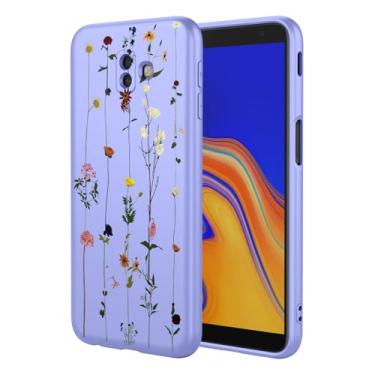 Imagem de KOARWVC Capa de telefone para Galaxy J6 Plus, capa para Samsung J6 Prime SM-J610F SM-J610G, design bonito com estampa de flor, capa protetora fina de TPU macio para Samsung Galaxy J6 Plus roxo jardim