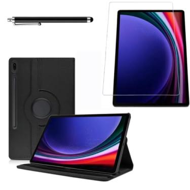 Imagem de Capa Capinha Carteira Preta Giratória + Película 9D Cerâmica + Caneta Touch Para Galaxy Tab S9 Tela de 11 Polegadas - (Bluepink)