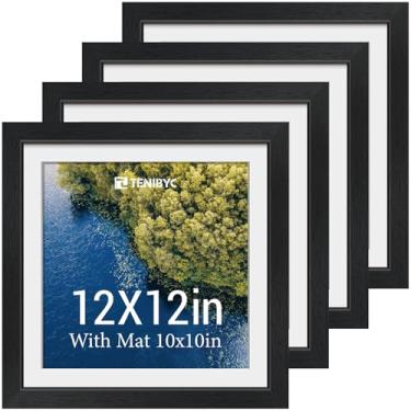 Imagem de TENIBYC Conjunto de 4 porta-retratos de 30 x 30 cm - preto, exiba imagens 25 x 25 com tapete ou 20 x 30 sem tapete, vidro temperado HD, decoração de parede de galeria, decoração de casa e escritório