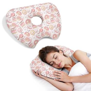 Imagem de BVOKQUC Travesseiro de piercing de orelha para dormir de lado, travesseiros com furos para dor de ouvido, travesseiro de donut para adultos, CNH, alívio de dor de ouvido, almofada de pressão e