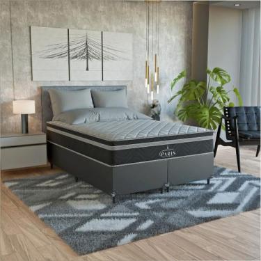 Imagem de Cama Box Casal Bipartido Couro Preto + Colchão Paris Molas - eShop cas