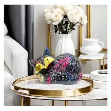 Imagem de Ornamento de arte de escultura de resina raposa para escritório em casa, estatuetas colecionáveis, loja, entrada, armário de TV, decoração (caimento)