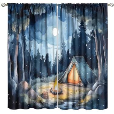 Imagem de Cortina blackout florestal para berçário, aquarela, montanha, floresta, natureza, árvore, acampamento, varão, bolso, janela, tratamentos, 2 painéis, cortinas para sala de jantar, quarto, escritório