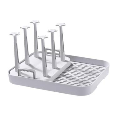 Imagem de WeiLaiKeQi Escorredor de garrafas, suporte para copos espesso, pode conter 6 xícaras, prateleira de drenagem para xícaras de chá, bandeja de drenagem para, Cinza