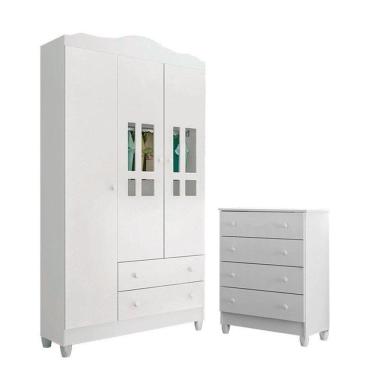 Imagem de Cômoda Gaveteiro E Guarda Roupa Ariel Branco Brilho - Carolina
