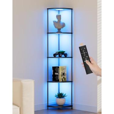 Imagem de PARTPHONER Prateleira de canto com luz LED RGBCW, organizador de prateleira de 163,8 cm de altura, estante estreita com suporte de armazenamento para canto de parede, sala de estar, quarto, estante de