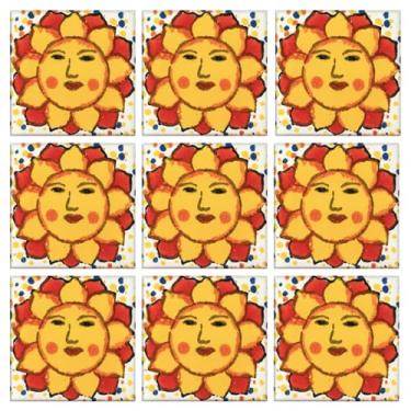 Imagem de Talavera Azulejo pintado à mão 5 x 5 cm tradicional mexicano conjunto de 25 psz desenhos coloridos azulejo vitrificado cerâmica original para projetos domésticos peças decorativas de parede (SOL)