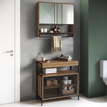 Imagem de Gabinete de Banheiro Liny 80cm e Espelheira Moscow Mel Z54 - Mpozenato