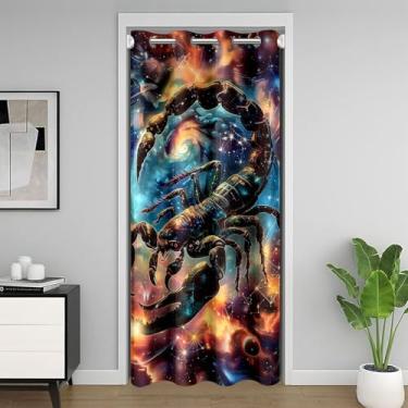 Imagem de Cortina de porta de escorpião, cortina blackout com 12 constelações do zodíaco para entrada de quarto e sala de estar, cortina de privacidade para porta de galáxia da nebulosa astrologia, 1 painel, 86