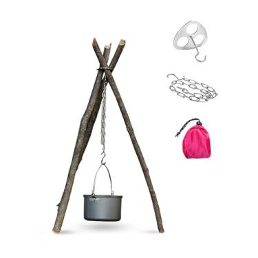 Imagem de Placa de tripé de acampamento - Transforme galhos em tripé de fogueira, placa de suporte de fogueira de aço inoxidável com corrente ajustável para pendurar panelas - Acessórios de acampamento