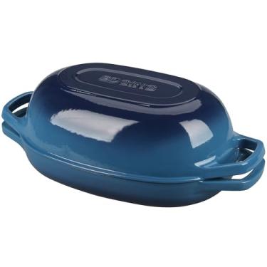 Imagem de EDGING CASTING Panela de forno holandês de ferro fundido esmaltado com tampa, forno holandês oval para assar pão, forno de pão para assar pão de fermento caseiro, 5 qt, azul lago