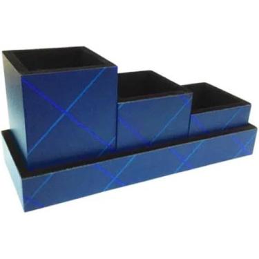 Imagem de Organizador De Mesa Slim Quadriculado Marmore Az 232x83x75mm - Fina Id