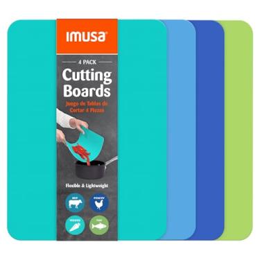 Imagem de Tapetes de corte flexíveis IMUSA – Pacote com 4 – Tábuas de corte de plástico finas de 29 x 38 cm para cozinha, codificadas por cores, suporte antiderrapante, conjunto de tapetes de corte resistentes