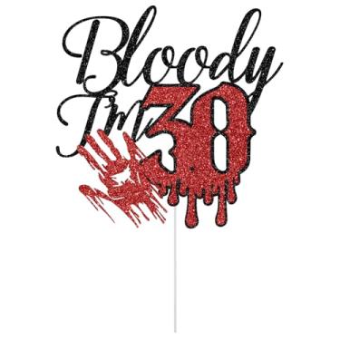 Imagem de Bloody I'm 30 Cake Topper, Happy 30th Birthday Cake Decorations, Have a Killer Birthday, Halloween Zombie Vampire Themed 30th Bday Party Decorations Glitter