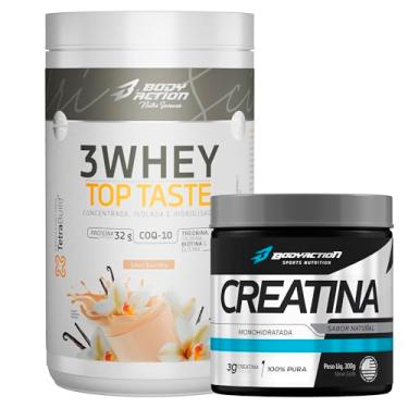 Imagem de Kit - 3 Whey Top Taste Sabor Baunilha 900g + Creatina monohidratada Pura 300g - Bodyaction