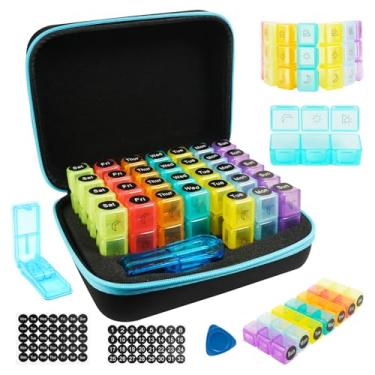 Imagem de CAIOVSE Organizador mensal de comprimidos de medicamentos 3 vezes ao dia, caixa de comprimidos de viagem com etiquetas e cortador de comprimidos, organizador de medicamentos com compartimentos de 31