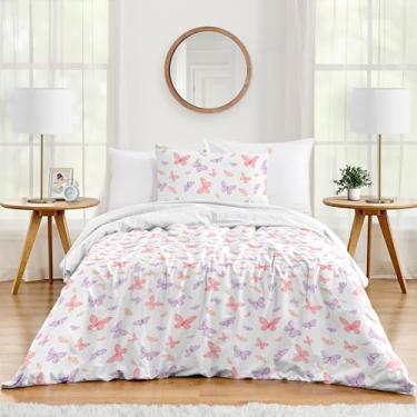 Imagem de Sweet Jojo Designs Conjunto de edredom solteiro de 2 peças (rosa / roxo com borboleta chique) para meninas, adolescentes, crianças, cama em uma bolsa incluindo cobertor e fronha (colorido, pastel