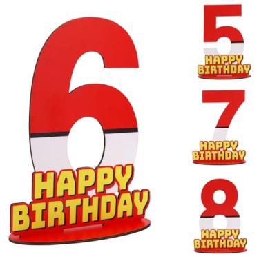 Imagem de Centro de Mesa com Placa Aniversário Vermelha e Branca em Desenho Animado, Decoração Madeira Feliz Aniversário para Festas de Meninos e Meninas Decorações Mesa (Número 6)