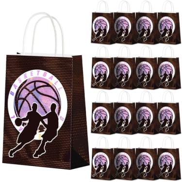 Imagem de Bgtecho 24 peças de sacos de presente de basquete, sacos de lembrancinha de festa de basquete com alças, saco de guloseimas de doces, sacos de papel com tema esportivo para suprimentos de festa de