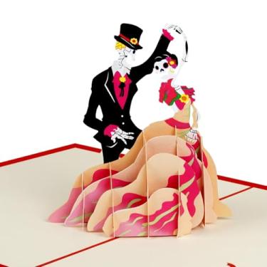 Imagem de iGifts And Cards Cartão pop-up 3D Together Beyond Time – Casal Esqueleto Romântico, Dia dos Mortos e Saudação de Amor de Halloween – Lembrança gótica para aniversário ou casamento – 15 cm x 20 cm com