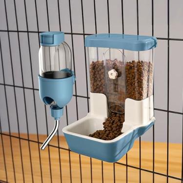 Imagem de Dispensador automático de água para alimentos para animais de estimação, alimentador automático por gravidade, conjunto de garrafa de água para gaiola, estação de alimentação para cães pequenos, gatos