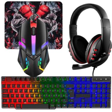 Imagem de Combo Gamer Teclado Semi Mecânico Rgb, Mouse Led em 7 Cores 1600 Dpi, Headset com Microfone e Mouse Pad Completo
