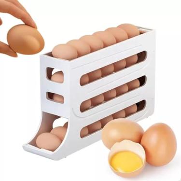 Imagem de Organizador de Ovos Rolantes, 4 Andares, Capacidade 30 Ovos, Plástico Polipropileno, Design Moderno, Retangular, para Geladeira e Cozinha, Cor Branca