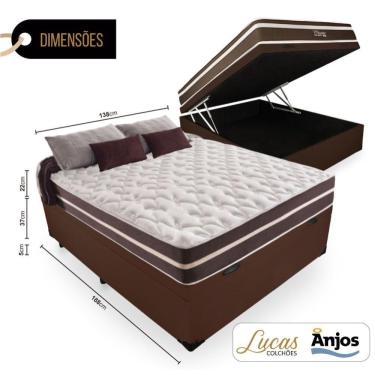 Imagem de Cama Box Com Baú Casal + Colchão De Molas - Anjos - Classic Superlastic 138x188x64cm Marrom