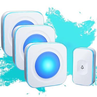 Imagem de Campainha sem fio de 1200 pés para casa com luz intermitente para deficientes auditivos campainha 1 botão de bateria e 3 receptores de plugue para casa, sala de aula, escritório