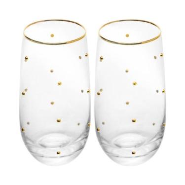 Imagem de Conjunto 02 Copos para Água de Vidro 300 ml Balls Fio de Ouro Wolff