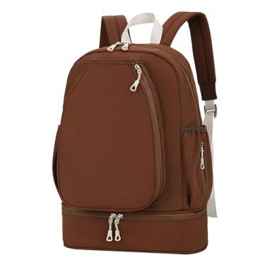 Imagem de IEUDNS Bolsa de tênis, mochila com bolso lateral e compartimento para sapatos, mochila de academia para jogadores de badminton, raquetes, remos e treinamento, Marrom