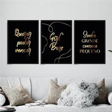 Imagem de Kit 3 Quadros Poder Querer Vencer 45X34Cm - Com Vidro Branca - Quadros