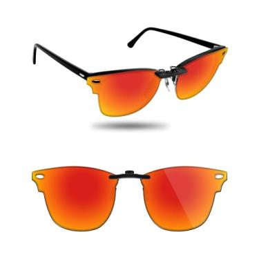 Imagem de Fiskr Óculos de sol clip-on polarizados para Ray-Ban RB3016 51 * 21- Proteção UV - Ajuste universal para homens e mulheres, Vermelho fogo, 51*21mm