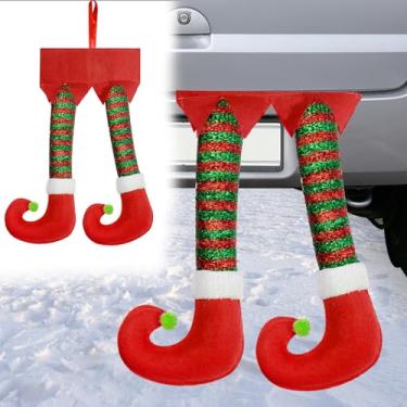 Imagem de YEXEXINM Pacote com 2 pernas de elfo para porta-malas, pingente de perna de carro de 20 cm x 45 cm, decoração de carro de Natal verde vermelho para janelas laterais, grade, cabine, árvore de Natal