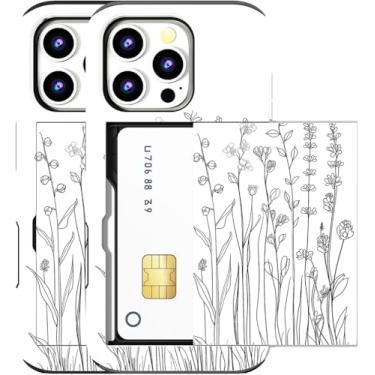 Imagem de MUQR Capa para iPhone 15 Pro Max compatível com porta-cartão fofo - Capa tipo carteira robusta com design Kawaii, proteção contra quedas de grau militar (flor branca e simples)