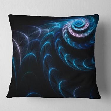 Imagem de Designart Blue Fractal Flower in Dark' Floral Throw sala de estar, sofá, enchimento de almofada + capa de almofada impressa em ambos os lados 66 x 66 cm