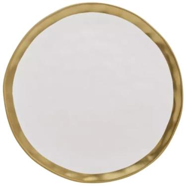 Imagem de Prato Raso de Porcelana, Branco e Dourado, 25,8cm, Conjunto com 6 Peças, Linha Dubai